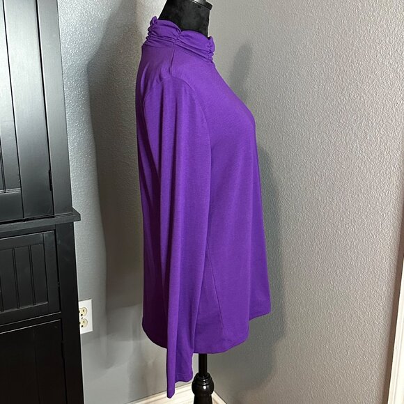 Kim Rogers Top Womens XL Purple Cowl Neck Long Sleeve Stretch Blouse Solid Soft - Picture 5 of 7